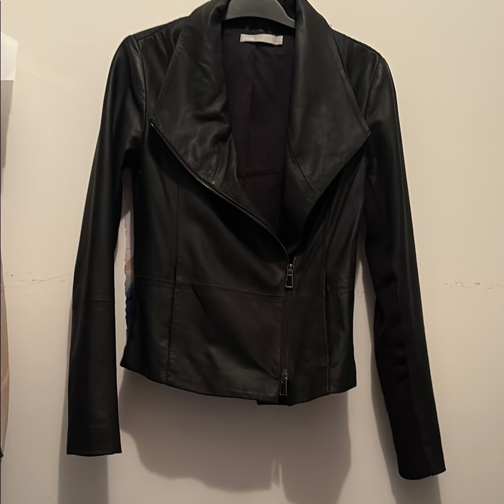 Vince Black Leather Moto Jacket Asymmetrical Fit